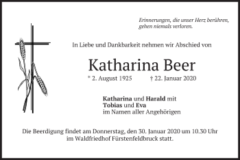 Todesanzeige von Katharina Beer von merkurtz