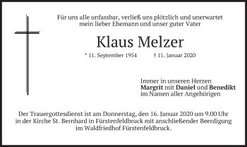 Todesanzeige von Klaus Melzer von merkurtz