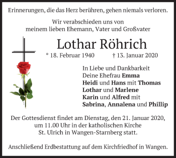 Todesanzeige von Lothar Röhrich von merkurtz