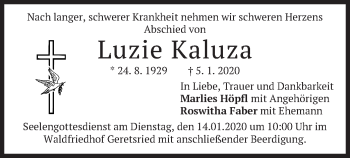 Todesanzeige von Luzie Kaluza von merkurtz