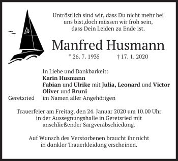 Todesanzeige von Manfred Husmann von merkurtz
