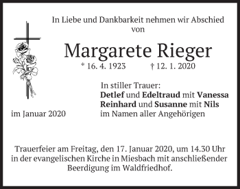 Todesanzeige von Margarete Rieger von merkurtz