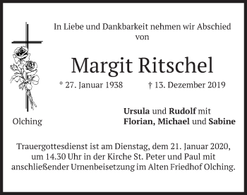 Todesanzeige von Margit Ritschel von merkurtz