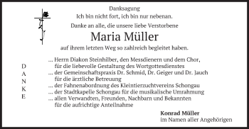 Todesanzeige von Maria Müller von merkurtz