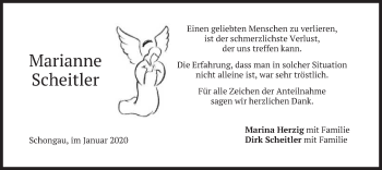 Todesanzeige von Marianne Scheitler von merkurtz