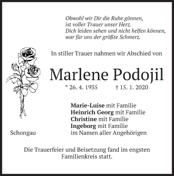 Todesanzeige von Marlene Podojil von merkurtz