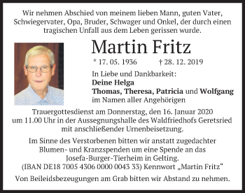 Todesanzeige von Martin Fritz von merkurtz