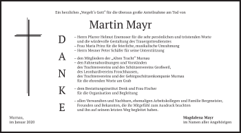 Todesanzeige von Martin Mayr von merkurtz