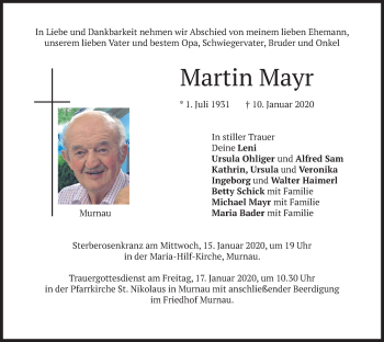 Todesanzeige von Martin Mayr von merkurtz