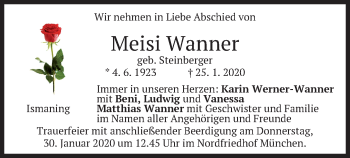Todesanzeige von Meisi Wanner von merkurtz