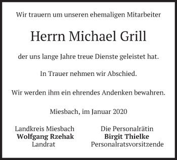 Todesanzeige von Michael Grill von merkurtz