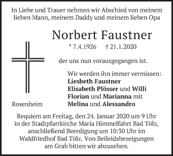 Todesanzeige von Norbert Faustner von merkurtz