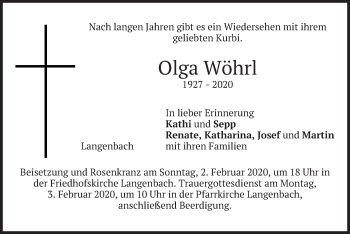 Todesanzeige von Olga Wöhrl von merkurtz