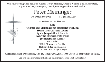 Todesanzeige von Peter Meininger von merkurtz