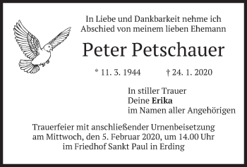 Todesanzeige von Peter Petschauer von merkurtz