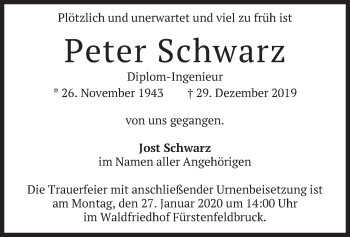 Todesanzeige von Peter Schwarz von merkurtz