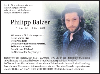 Todesanzeige von Philipp Balzer von merkurtz