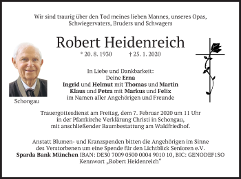 Todesanzeige von Robert Heidenreich von merkurtz