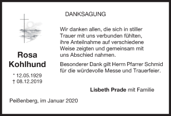 Todesanzeige von Rosa Kohlhund von merkurtz