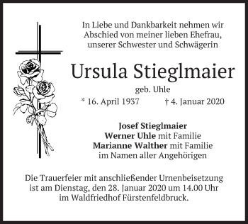 Todesanzeige von Ursula Stieglmaier von merkurtz