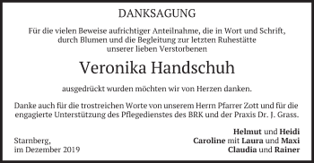 Todesanzeige von Veronika Handschuh von merkurtz