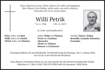 Todesanzeige von Willi Petrik von merkurtz