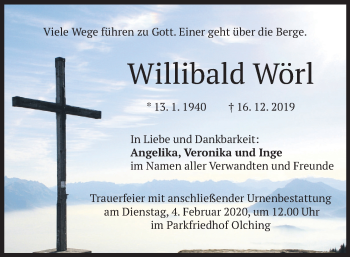 Todesanzeige von Willibald Wörl von merkurtz
