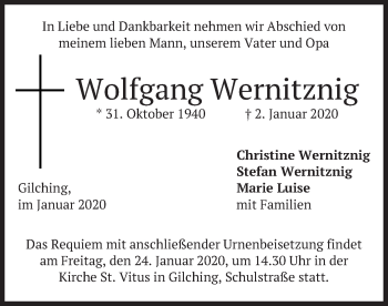 Todesanzeige von Wolfgang Wernitznig von merkurtz