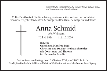 Todesanzeige von Anna Schmid von merkurtz