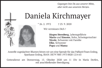 Todesanzeige von Daniela Kirchmayer von merkurtz