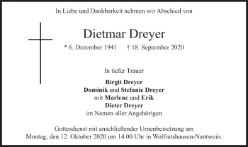 Todesanzeige von Dietmar Dreyer von merkurtz