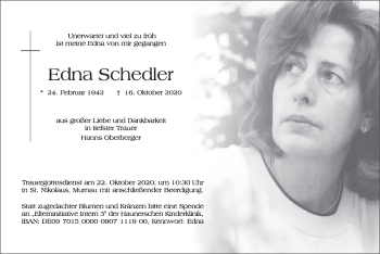 Todesanzeige von Edna Schedler von merkurtz