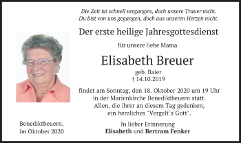 Todesanzeige von Elisabeth Breuer von merkurtz