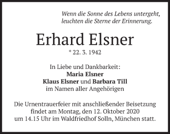 Todesanzeige von Erhard Elsner von merkurtz