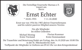Todesanzeige von Ernst  Echter von merkurtz