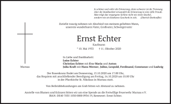 Todesanzeige von Ernst  Echter von merkurtz