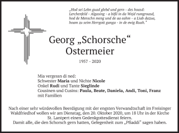Todesanzeige von Georg Ostermeier von merkurtz