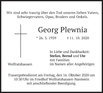 Todesanzeige von Georg Plewnia von merkurtz