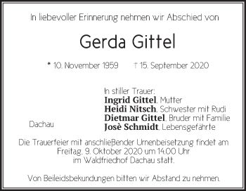 Todesanzeige von Gerda Gittel von merkurtz