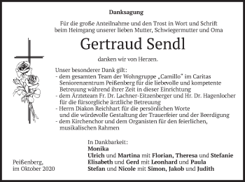 Todesanzeige von Gertraud Sendl von merkurtz