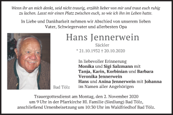 Todesanzeige von Hans Jennerwein von merkurtz