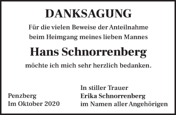 Todesanzeige von Hans Schnorrenberg von Das Gelbe Blatt Penzberg