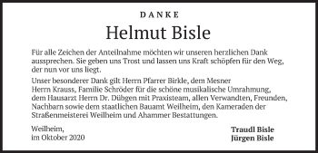 Todesanzeige von Helmut Bisle von merkurtz