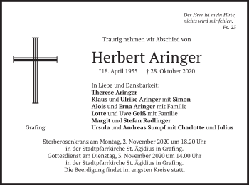 Todesanzeige von Herbert Aringer von merkurtz