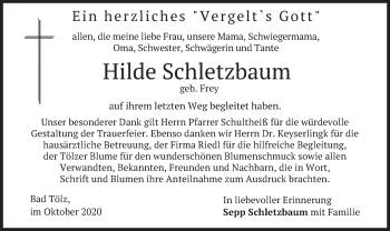 Todesanzeige von Hilde Schletzbaum von merkurtz