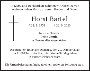 Todesanzeige von Horst Bartel von merkurtz