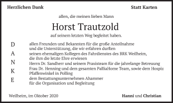 Todesanzeige von Horst Trautzold von merkurtz