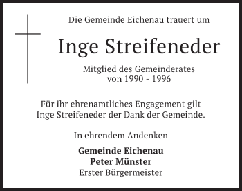 Todesanzeige von Inge Streifeneder von merkurtz