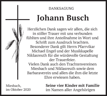 Todesanzeige von Johann Busch von merkurtz