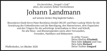Todesanzeige von Johann Landmann von merkurtz